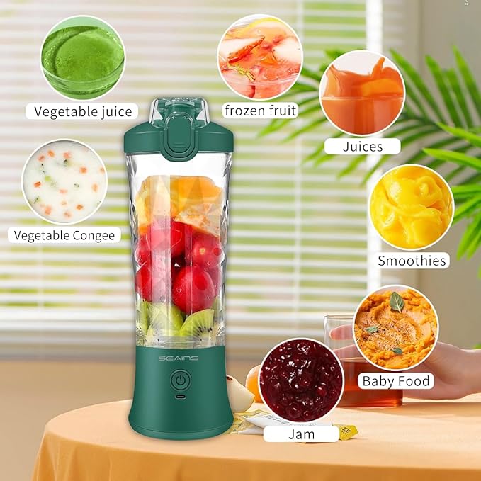 Portable Blender - Personal Blender for Shakes & Smoothies with 20 Oz Travel Cup, 6 Blades & USB Rechargeable for Gym, Kitchen & Outdoors (Green)