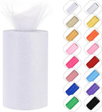 Glitter Tulle Rolls 6” by 50 Yards Sparkle Tulle Fabric Ribbon Sequin Tulle Netting Rolls for DIY Tutu Skirt Wedding Birthday Party Decoration (White/Color)