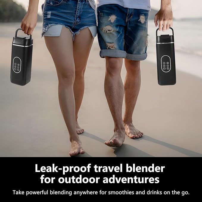Portable Personal Blender with 12 Stainless Steel Blades – USB Rechargeable for Smoothie Shakes,14 Oz/420ML Cup and Extra Handle Lid, for Travel Sports Gym (Black)