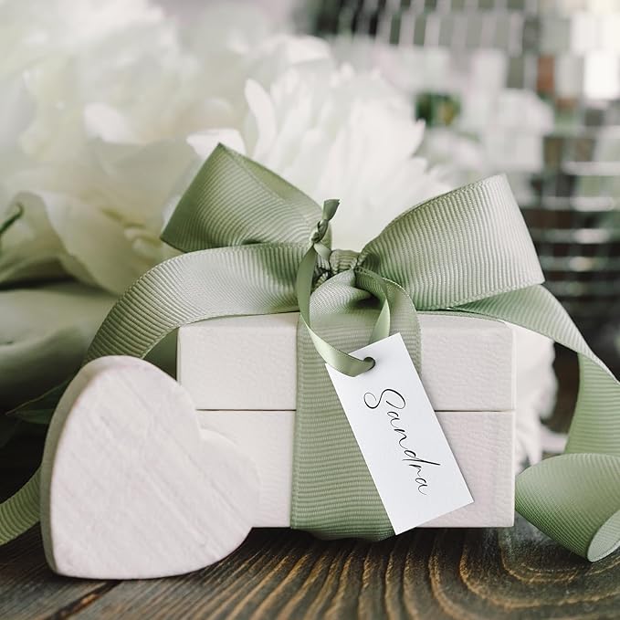 50 Pcs Name Place Cards for Table Setting Blank Wedding Place Cards with Satin Ribbon 1.57 x 3.54 Inch Hanging Gift Tags for Wedding Dinner Banquet Party Table Setting Supplies(Sage Green)