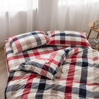FACE TWO FACE Bedding Duvet Cover Set100% Washed Cotton Duvet Cover Linen Like Textured Breathable Durable Soft Comfy(Full, Blue red Grid)