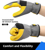 DULFINE Cowhide Leather Work Gloves for Men & Women, Reinforced Durable Gardening Gloves, Puncture & Cut Resistant
