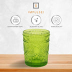 IMPULSE! Tuscan Rocks Glass Set - Olive, Dishwasher Safe, Chic Vintage Style - 8 oz - Ideal for Gin, Mixed Cocktails, Bourbon, Margaritas, Soft Drinks, Beer, Water - Mexican Style Glasses - Set of 4