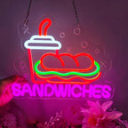 Sandwiches Neon Sign Sandwich Neon Signs for Wall Decor, Food Drinks LED Lights for Restaurant Food Shop Kitchen Party Dinner Decor, 13.3" x 10.3"