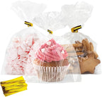 Cidenbio 100 PCS Cellophane Treat Bags, 5x7 In Clear Cellophane Gift Bags with Twist Ties Plastic Goodie Bag for Party Favor Cookie Candy Popcorn Bakery Chocolate Gift Wrapping