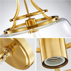 WUZUPS Chandelier Rustic Farmhouse Industrial Round Ceiling Pendant LED Light Fixture with Clear Glass Shades for Dining Room Kitchen Island Foyer Entryway, H 17" x W 13.4", E26 Base, Brushed Gold