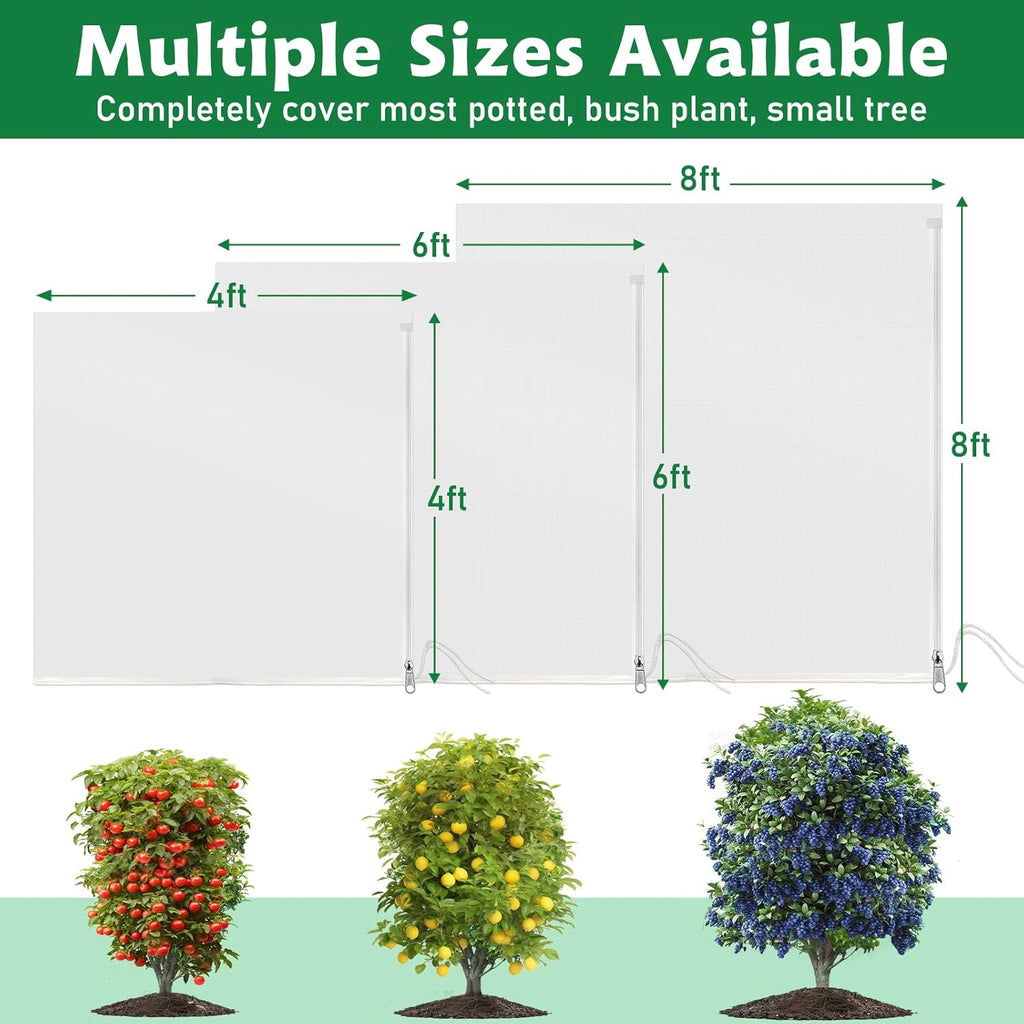 OZMI Large Bird Netting for Garden Blueberry Bushes Fruit Tree Netting Cover 8 x 8 FT, 2 Pack Plant Protection Mesh Bags with Zipper, Shrubs Bush Tomato Strawberry Berry Barrier Protectors Net