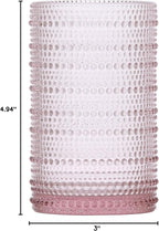 Fortessa Jupiter Beaded Hobnail Glass, 13 Ounce Iced Beverage (Set of 4), Pink