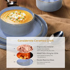 Romswi Dinnerware Set for 4, 16Pcs Stoneware Plates and Bowls Sets with Mugs, Chip & Scratch Resistant Dish Set, Handmade Reactive Glaze Plate Set, Oven, Microwave and Dishwasher Safe, Gray Blue