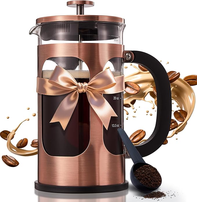 BAYKA 34oz 1 Liter French Press Coffee Maker,Mothers Day Gifts for Mom,Coffee Lover Gift,Heat Resistant Thickened Borosilicate Glass Stainless Steel Brewer,Cold Brew Cafetera Teapot for Kitchen,Copper