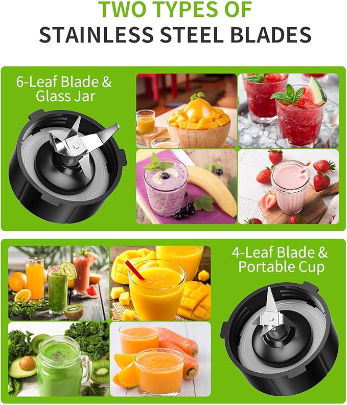 GDOR 1200W Blender for Smoothies and Shakes, 52 Oz Countertop Blender & 22 Oz Personal Blender Combo, 6-leaf Blade, 3 Adjustable Speed for Juices, Frozen Fruit Drinks, Sauces, Self-Cleaning