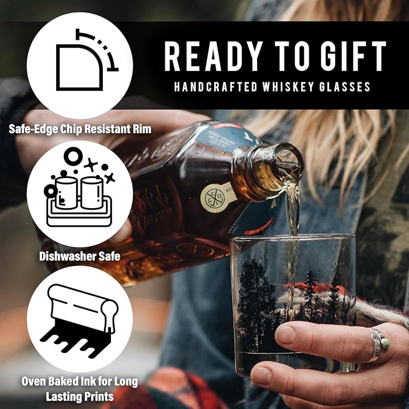 Cabin in the Forest Whiskey Glass Set by Black Lantern – Set of 2 11oz Old Fashioned Cocktail Glasses with Gift Box