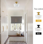Schoolhouse Light Fixture Modern Gold Ceiling Light,Semi Flush Mount Ceiling Light,12''Wide Opal Milk Glass Shade,Brass Vintage Light for Farmhouse Bedroom Kitchen Hallway Entryway