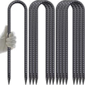 AAGUT 16 Inch 8 Pcs Rebar Trampoline Stakes 3/8" Extra Heavy Duty Metal Steel High Wind Ground Anchors Galvanized U Shaped Hook for Camping Tent Round Chisel Point End Black Powder Coated