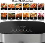 Iceagle Stainless Steel Air Fryer 9 Quart - Airfryer XXL with Large Viewing Window, Dual Heating Elements, 12-in-1 Function to Roast, Bake, Broil, Defrost, Reheat, Dishwasher-Safe Parts, 1700W, Siver