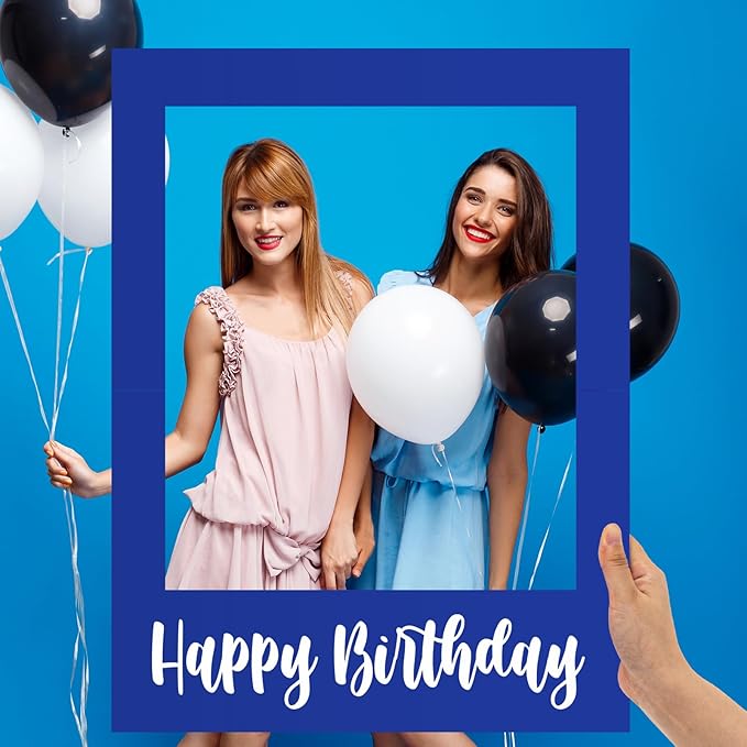 32 x 24 Inch Large Photo Booth Props Picture Frame Happy Birthday Party Frame DIY Cutouts Photo Booth Props Selfie for Party Supplies Favors(Blue White,Happy Birthday)