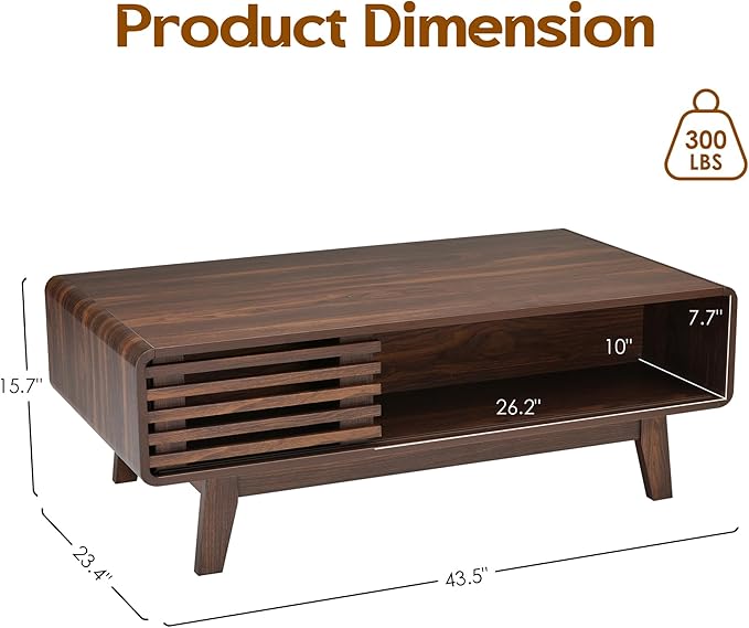 Coffee Table, Living Room Tables, Modern Table with Storage, Mid Century Farmhouse Wood Coffee Table for Living Room