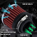 PTNHZ Universal Red Neck 1.5" 38mm Car High Flow Cold Air Intake Air Filter Power Intake Air Inlet System Air Cleaner