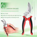 6 Pcs Garden Bypass Pruning Shears Bulk Heavy Duty Gardening Scissors Stainless Steel Blades Gardening Shears Handheld Garden Pruners Manual Plant Clipper for Flower Trimming Secateurs Tool 7.48 Inch