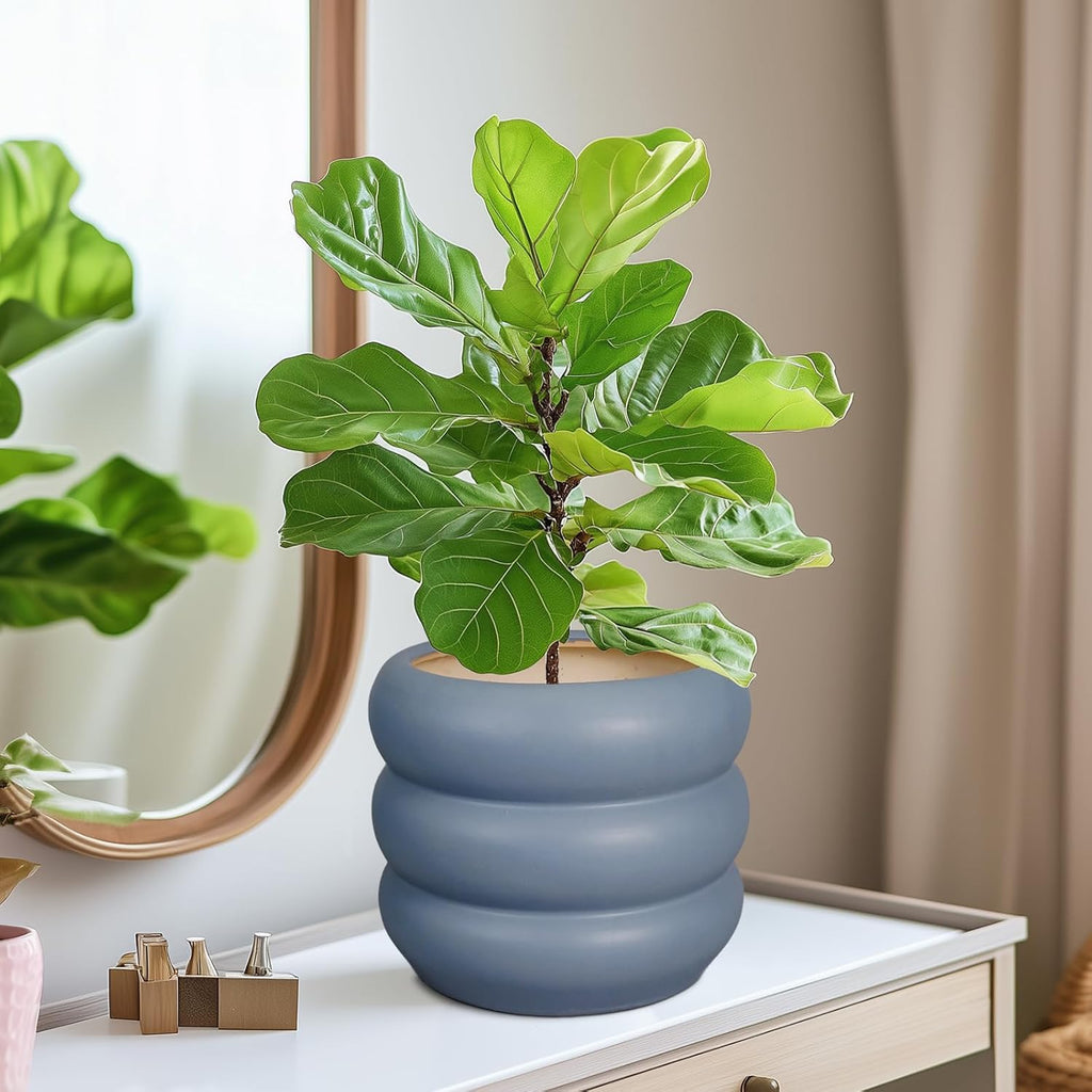 SQOWL Ceramic Pot for Plants - 8 Inch Plant Pot with Drainage Hole Planter for Indoor Plants Outdoor Flower Pot Decorative Plant Pot Unique Planter for Room Decorations Gray