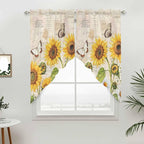 Yellow Sunflowers Swag Valances for Windows, Country Farm Butterfly Flower Light Beige Rod Pocket Kitchen Curtains Valance, Small Window Curtains Swag for Cafe Living Room, 2 Panels, 28x36 inch