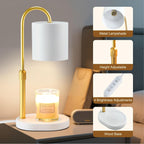 Dreamholder Electric Candle Warmer Lamp with Timer & Dimmer, Adjustable Height Wax Melt Warmer for Jar Candles, Wood Base Candle Melter, Floral Home Decor Gifts for Women, Mom, White Gold