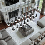 24-Lights Rectangular Chandelier Crystal Raindrop Chandeliers Flush Mount Ceiling Light for Dining Room Living Room High Ceiling Chandelier for Staircase Foyer Entryway Black Chandeliers