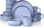 HaWare Dinnerware Sets, 16-Piece Stoneware Plates and Bowls Set, Elegant Ceramic Dish Set for 4, Chip and Scratch Resistant, Microwave and Dishwasher Safe, Reactive Blue