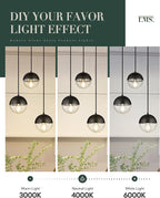 LMS Modern 3-Light Cluster Pendant Lights, Matte Black Kitchen Island Light Fixtures with Clear Globe Glass Shade, Adjustable Hanging Light for Bathroom Bedroom Dining Room Living Room, LMS-186BKC3
