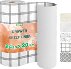 OcePor Non-Adhesive Drawer and Shelf Liner 24IN x 20FT，Non Slip Cabinet and Cupboard Liner, Kitchen Cabinet Liners for Shelves, Waterproof Drawer Shelf Liners for Cabinets/Bathroom Cupboard, Stripe