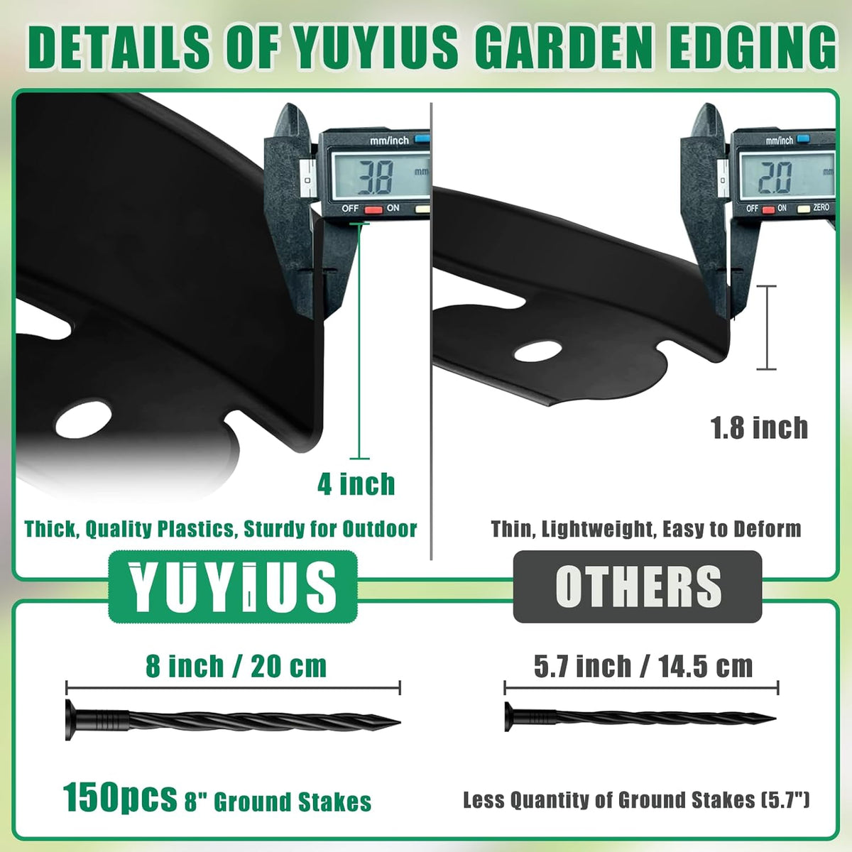 Landscape Edging - 100FT 4IN Garden Edging Border with 150 Stakes, No Dig Lawn Edging for Landscaping for Garden Bed, Yard, 0.15" Thick Flower Bed Border Edging with Connector for Outdoor