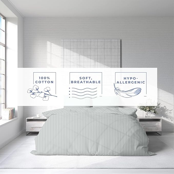 Kotton Culture 120"x120" 1 Pc Super King Plus/Super Oversize King Duvet Cover Only 100% Egyptian Cotton - 600 TC, Zipper Closure & Corner Ties - Fits Only Extra Large Inserts - Striped Silver