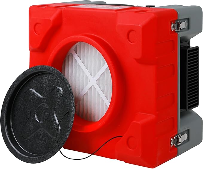 MOUNTO 550cfm Hepa Air Scrubber Industrial Air Cleaner- 550cfm Portable Air Purifier w/Variable Speed, Dual Outlet for Fire/Water Damage Restoration, Construction & Painting, Janitorial (Red)
