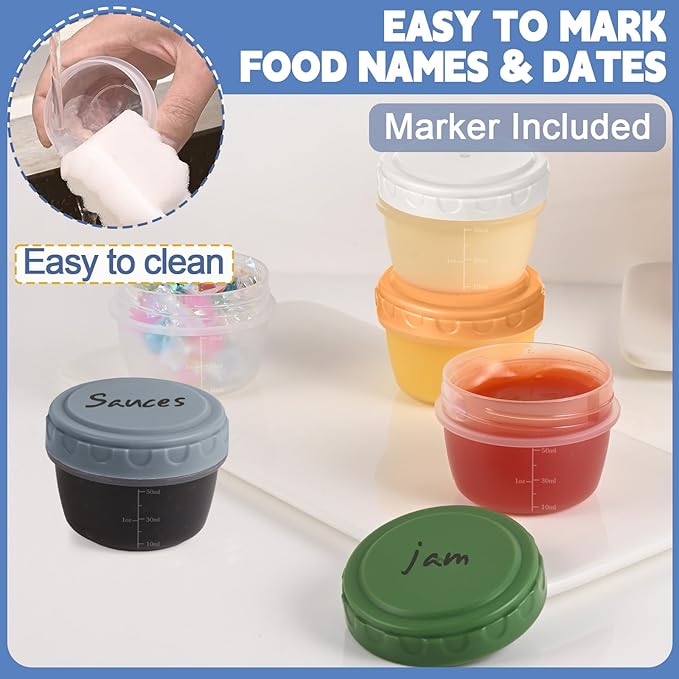 12pcs 2 oz Salad Dressing Container, Reusable Condiment Containers Sauce Cups with Leak-proof Lids, Small Plastic Food Storage Dip Containers for Lunches, Freezer, Microwave & Dishwasher Safe