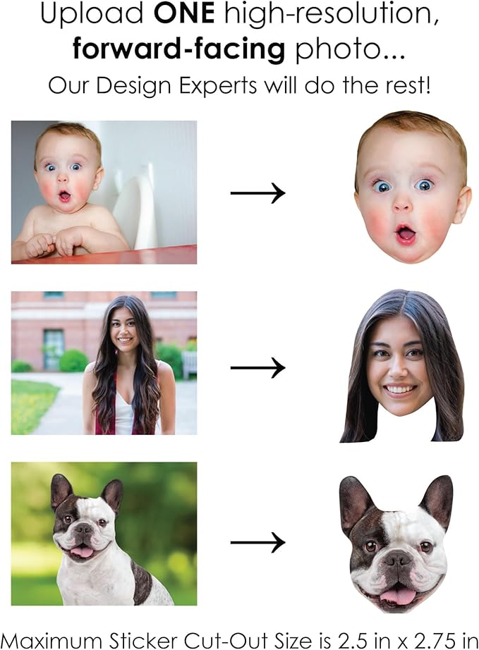 Big Dot of Happiness Custom Photo Party Favors - Fun Face Cut-Out Stickers - Set of 24
