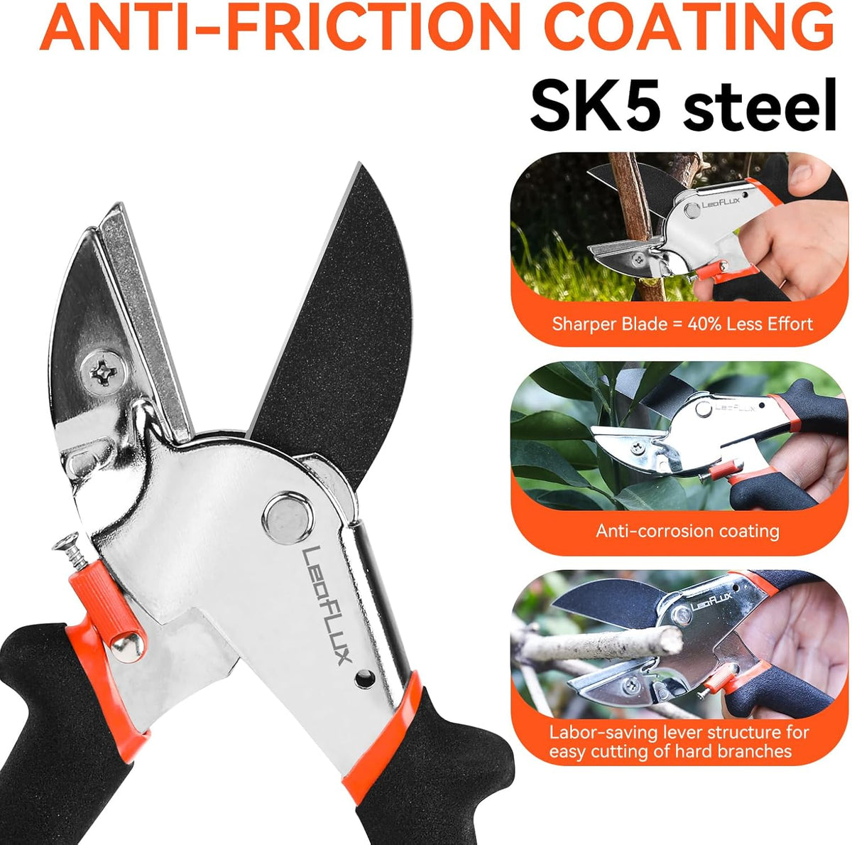 8" Professional Heavy Duty Anvil Pruning Shears with Anti-Rust SK-5 Blades, Garden Shears for Dry Stems and Small Branches, Gardening Scissors, Clippers for Wood, Non-Slip Handle. | LFXP1108S