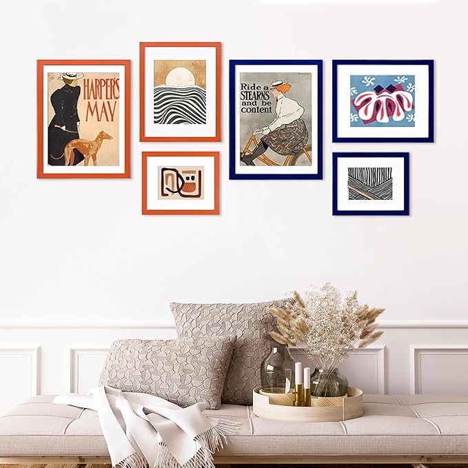 KINLINK 8x10 Picture Frame Navy, Solid Wood Frames with Acrylic Plexiglass for Pictures 4x6/5x7 with Mat or 8x10 without Mat, Tabletop and Wall Display Photo Frame, Set of 4