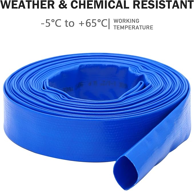DAVCO 2.5" x 100 ft Pool Backwash Hose, Heavy Duty Reinforced Blue PVC Lay Flat Water Discharge Pump Hoses For Swimming Drain Pools and Clean Filters,with 1 Clamp