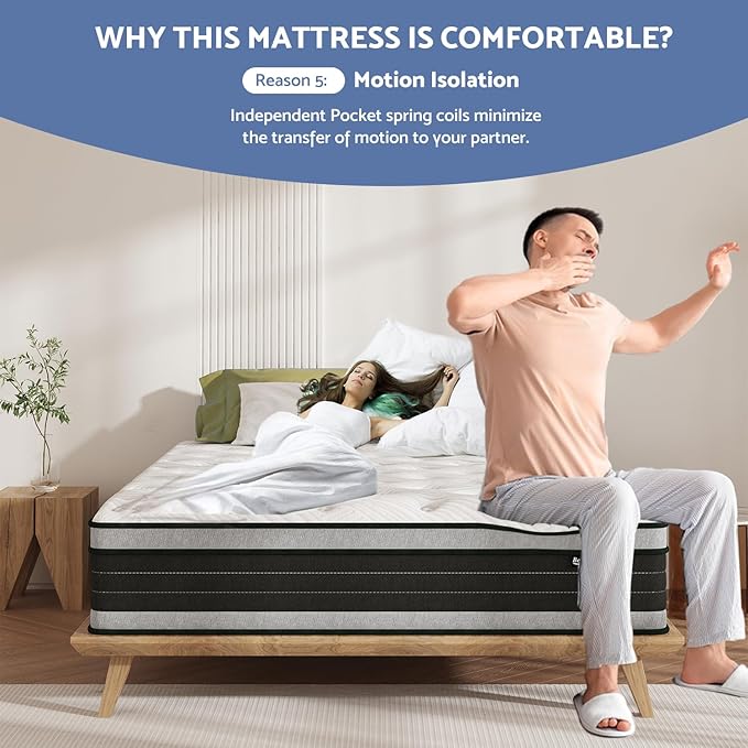 King Mattress, 14 Inch Hybrid Pillow Top King Size Mattresses in a Box with Gel Memory Foam & Individually Pocket Coils, Medium Firm Mattress for Back Pain