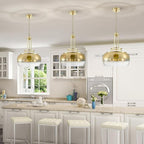 WUZUPS Gold Chandelier Rustic Farmhouse Industrial Round Ceiling Pendant LED Light Fixture with Gradient Glass Shade for Dining Room Kitchen Island Foyer Entryway, H 20.9" W 15.9", E26 Base