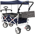 Creative Outdoor Collapsible Stroller Wagon with Seat Belts & Adjustable Handle – Foldable Utility Cart with Removable Canopy for Kids, Gear & Travel – Ideal for Beach, Park & Outdoor Fun - Navy Blue
