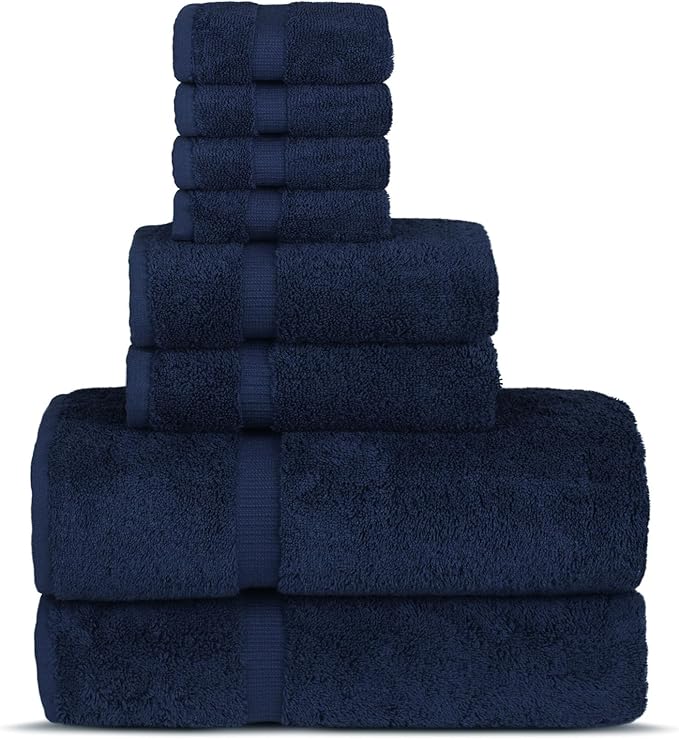 Chakir Turkish Linens Premium Cotton Absorbent Turkish Towels (8-Piece Towel Set, Navy Blue)
