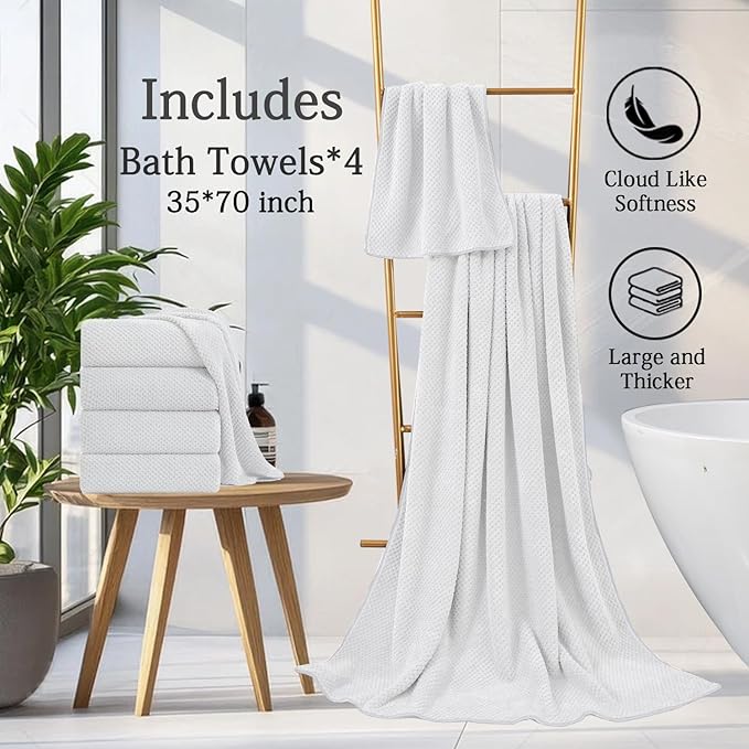 Extra Large Bath Towels Set 35x70 Inches - White Luxury 600 GSM Oversized Bath Sheet Towel,Ultra Soft Microfiber - Quick Dry,Highly Absorbent Shower Towels Spa Hotel Bathroom Towel Set (4-Pack)