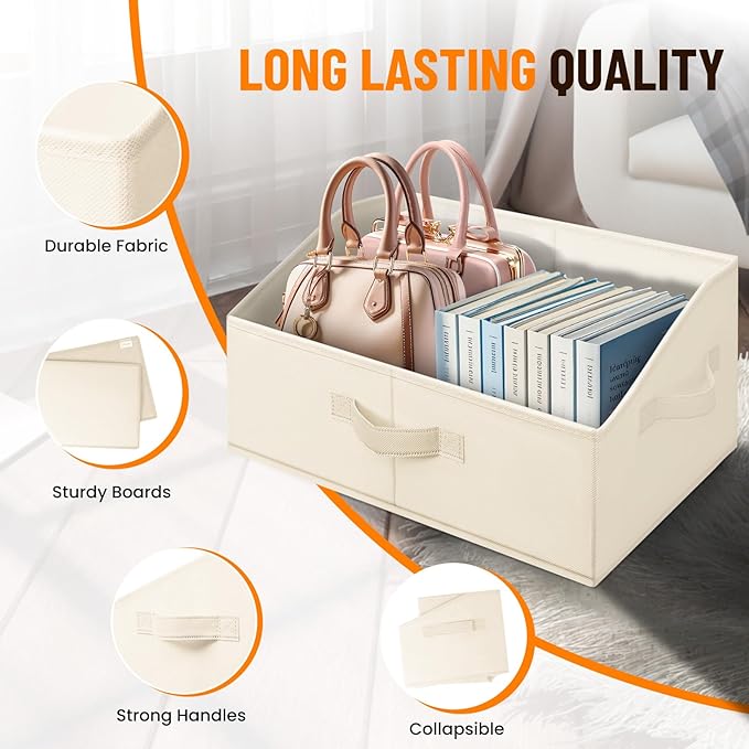 Criusia Closet Organizers Bins 4 Pack - Large Closet Shelf Organizer with Handles - Fabric Trapezoid Home Organization and Storage Baskets for Organizing Clothes Toy Blanket Towel Purse Hats