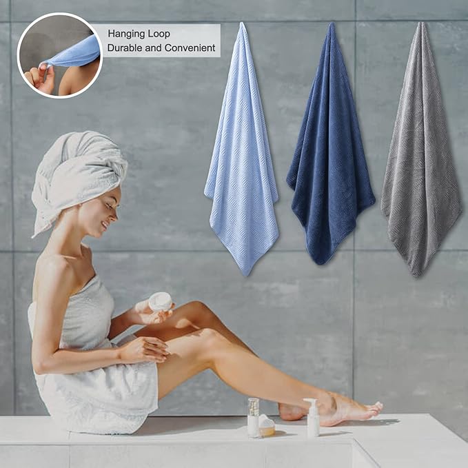 4 Piece Extra Large Bath Towels Set 35x70 Inches, Blue Oversized Soft Bath Sheet Towels 600 GSM Highly Absorbent Quick Dry Towels Set for Bathroom Hotel Spa