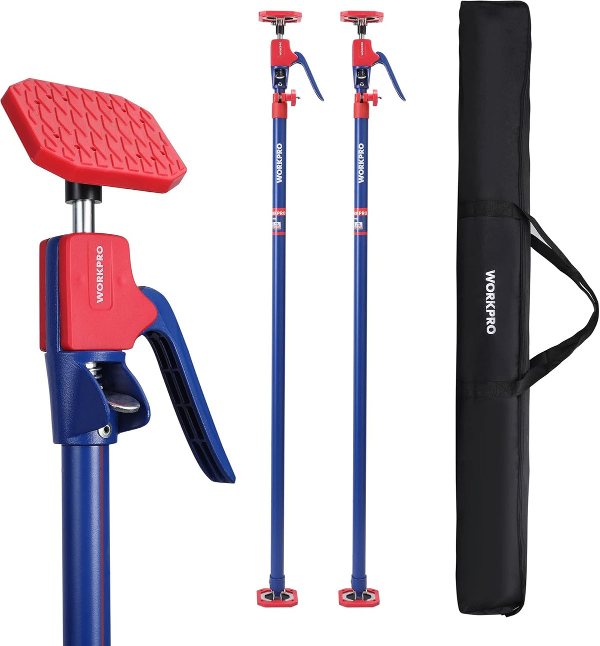 WORKPRO Cabinet Jack Support Pole, 54-114 Inches Steel Telescopic Quick Support Rod Adjustable 3rd Hand Support System with 154 lbs Capacity for Cabinet Jack, Drywall Jack& Cargo Bars, 2-Pack