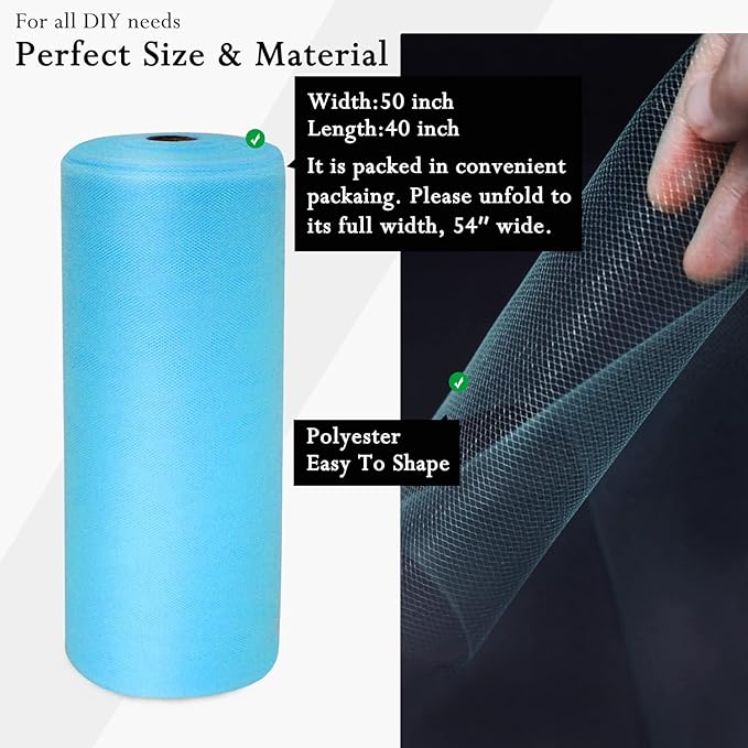 Turquoise Tulle Fabric Rolls 54 Inch by 40 Yards Tulle Bolt Spool for Wedding Decorations DIY Tutu Baby Shower Table Skirt Ceiling Decor Birthday Party Craft Supplies