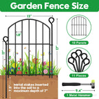 Decorative Garden Fence 17in (H) x10ft (L),Arched Rustproof Metal No Dig