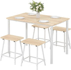 VECELO Kitchen Table and Chairs for 4, Dining Room Set with Chairs/Stools, Heavy-Duty Metal Frame with Wooden Tabletop for Small Spaces, Easy Assembly, Natural Oak