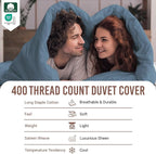 Pizuna Pure 100% Cotton Queen Duvet Cover Set, Luxurious 400 Thread Count Long Staple Cotton Sateen Weave with Button Closure (Combed Dusty Blue Cotton Duvet Cover Queen)